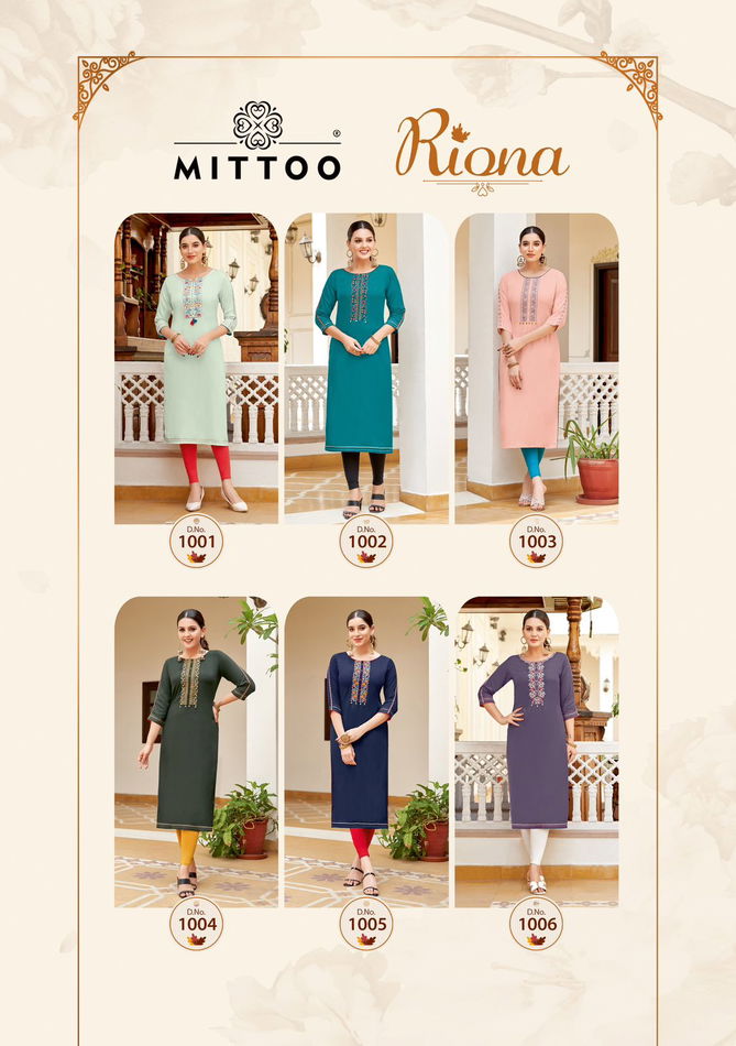 Riona By Mittoo Rayon Designer Kurtis Wholesale Price In Surat
